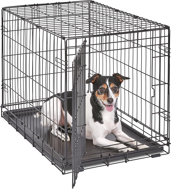 Midwest 30-Inch Single Door iCrate, for Medium Breeds, 21-40 lbs | Folding Dog Crate with Divider Panel, Leak-Proof Tray & Secure Latch, Portable, Durable & Easy to Assemble