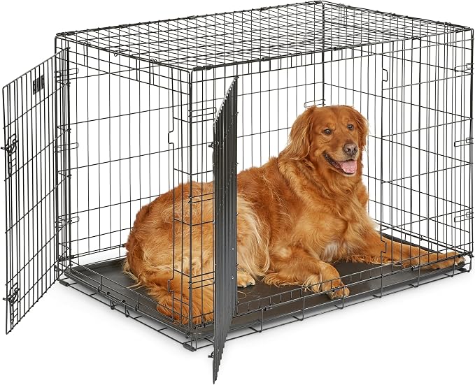 MidWest 42-Inch Double Door iCrate, for Large Breeds, 71-90 lbs | Folding Dog Crate with Divider Panel, Leak-Proof Tray &amp; Secure Latches, Portable, Durable &amp; Easy to Assemble