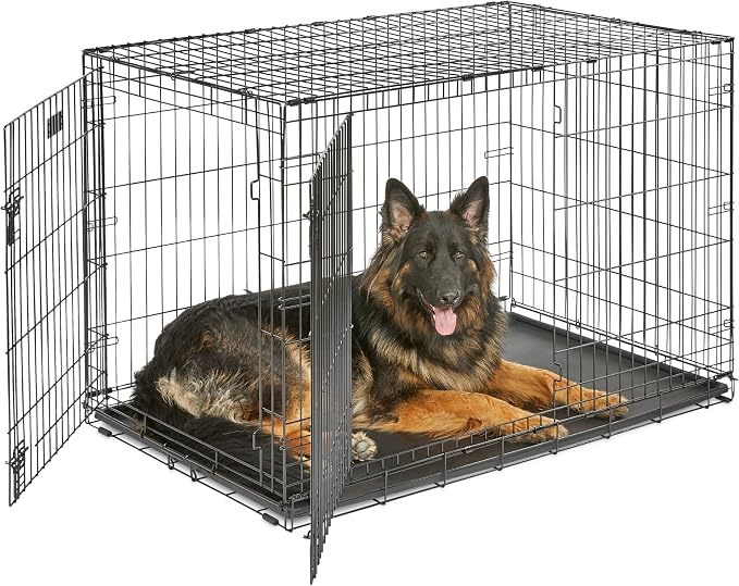 Midwest 48-Inch Double Door iCrate, for Extra-Large Breeds, 90-110 lbs | Folding Dog Crate with Divider Panel, Leak-Proof Tray &amp; Secure Latches, Portable, Durable &amp; Easy to Assemble