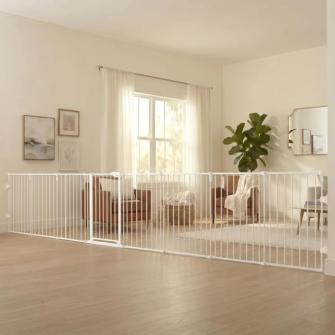 Regalo Safety 24"-192" Metal 2-in-1 Super Wide Baby Gate &amp; Play Yard | Adjustable Playpen, For Doorways &amp; Open Spaces, For Babies, Toddlers &amp; Pets, White, Tested &amp; Trusted for 30 Years