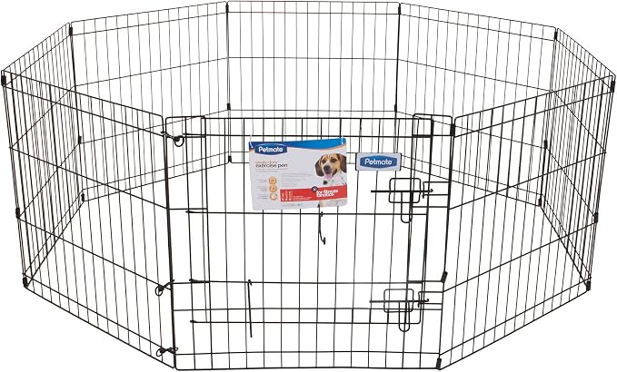 Petmate 30-Inch by 24-Inch 8-Panel Exercise Pen with Step Through Door,Black