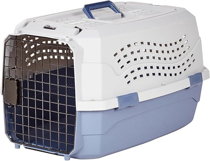 Amazon Basics Sturdy Portable 2-Door Top-Load Hard-Sided Pet Travel Carrier with Secure Ventilation, Handle, Front &amp; Top Entry for Dogs, Cats, 22.8"L x 15"W x 13"H, Gray &amp; Blue