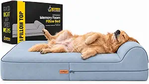 KOPEKS Orthopedic Memory Foam Dog Bed 7" Inch Thick Extra Large Dog Bed With Pillow Grey 50"x34"x10" Includes Waterproof Liner & Durable Removable Cover With Smart Design