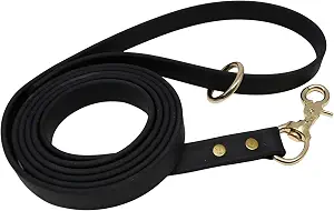 Jim Hodges Dog Training Biothane Leash, Brass, USA, 6ft x 5/8", Black | Made in USA, Brass Safety Snap, Waterproof Leather Alternative, Training Lead for Puppies to Large Dogs, Gummy K9, Heavy Duty
