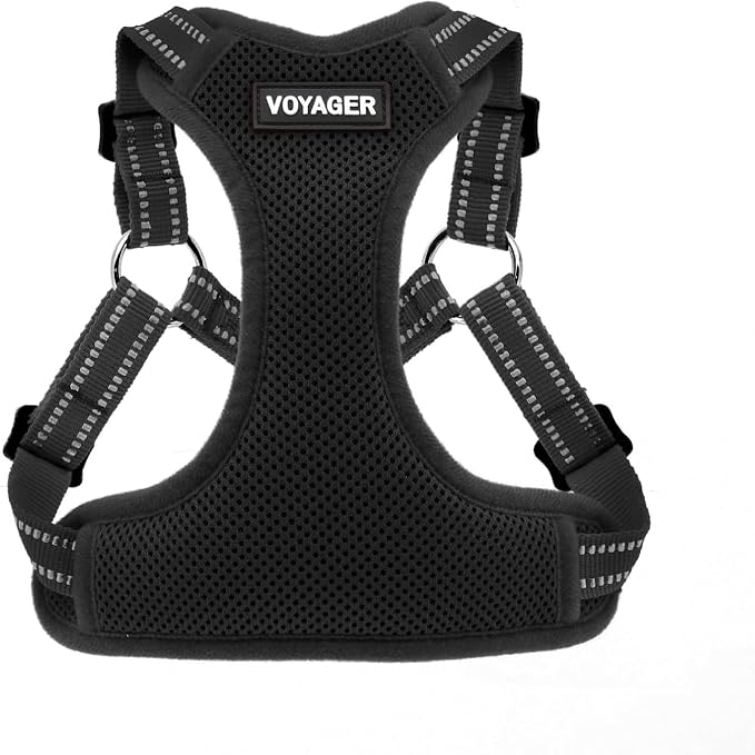 Voyager Step-in Flex Adjustable Dog Harness - Black, Medium | 17 - 21" in Chest, Fully Adjustable, Reflective Bands, All Weather Breathable Air Mesh, Lightweight, Fast Drying