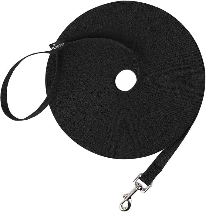 Hi Kiss Dog/Puppy Obedience Recall Training Agility Lead - 15ft 20ft 30ft 50ft 100ft Leash Great for Training, Play, Camping, or Backyard Black