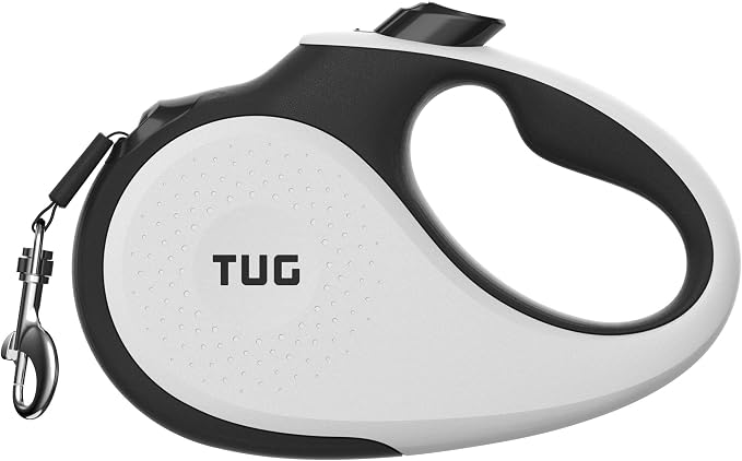 TUG Original Retractable Dog Leash, 16 ft (Medium, White) | 360° Tangle-Free Retraction, 16 ft Tape, Quick Lock, Anti-Slip Handle, For Dogs Under 55 lbs
