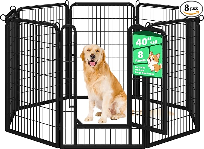 Yaheetech Dog Playpen 40in 8 Panels Portable Fence for Indoor Yard Camping | Sturdy Heavy-duty Metal Frame with Secure Latch Door, Tool-free Assembly, Folds Flat, Ideal for Medium to Large Dog Breeds