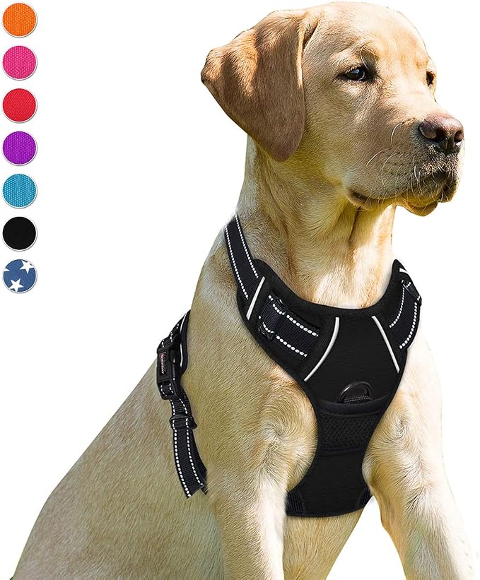 BARKBAY Dog Harness No Pull For Large Dogs Front Back Clips,Dog Vest | Soft Padded No Choke With Handle,Easy On&amp;Off,Adjustable Reflective For Walking Training Running(Black,L)