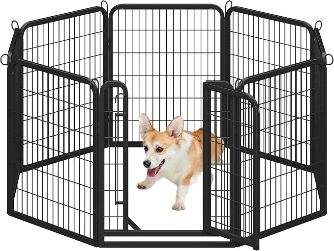 Yaheetech Dog Playpen 32in 8 Panels Pet Fence for Indoor Yard RV Camping | Easy Setup, Heavy Duty Rustproof Frame with Secure Latch Door, DIY Layouts,Foldable Storage, for Small &amp; Medium Dogs