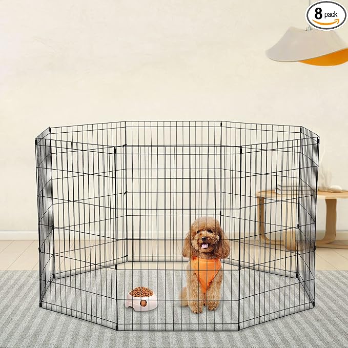 Pet Dog Playpen 8 Panel 24" Metal Portable Foldable Indoor Outdoor Cat Puppy Exercise Pen Animal Wire Yard Dog Fence Crate Kennel for Small Medium Large Dogs Black