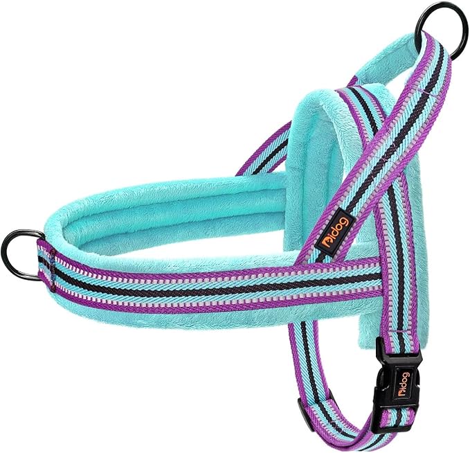 Didog No Pull Dog Harness for Medium Dogs, Soft Flannel Padded,Mixed-Blue,M | Quick Fit, Easy On and Off, Adjustable & Reflective Dog Strap Vest, Easy for Walking and Training, Night Safty, Chest 21-27"