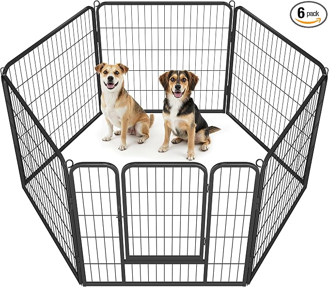 Yaheetech 32" H 6-Panel Extra Wide Dog Playpen w/Door for Indoor Outdoor | Heavy Duty Metal Frame, Secure Latch Gate, Tool-Free Assembly, Portable For Yard RV Camping, Ideal For Small & Medium Pets