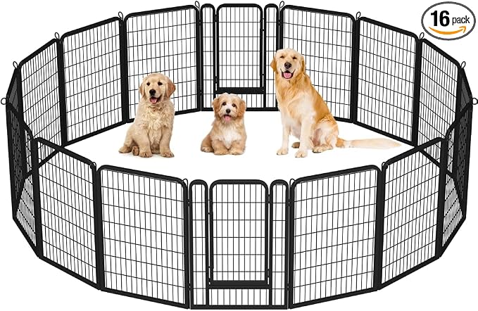 Yaheetech Dog Playpen Outdoor 40in 16-Panel Metal Fence for Yard RV Camping | Heavy Duty Rustproof Frame with Secure Latch Door, Easy Setup, Foldable Storage, Ideal for Medium to Large Dog Breeds