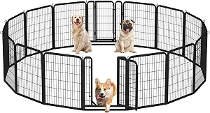 Yaheetech Dog Playpen 32in 16 Panels Pet Fence for Indoor Yard RV Camping | Easy Setup, Heavy Duty Rustproof Frame with Secure Latch Door, DIY Layouts,Foldable Storage, for Small & Medium Dogs