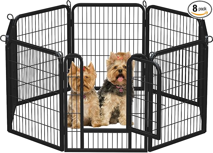 Topeakmart Dog Playpen Indoor 32 Inch 8 Panels Pet Fence for Yard/Camping | Easy Setup, Heavy-duty Metal Frame, Secure Latch Gate, Expandable Design, for Small & Medium Dogs