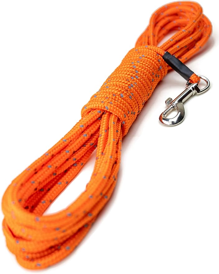 Mighty Paw Check Cord - Off-Leash Feel with Total Control - Climbers Rope for Durability & Strength - Light Enough to Float - Perfect for Water Adventure - Safety Reflective Thread - Night Visibility