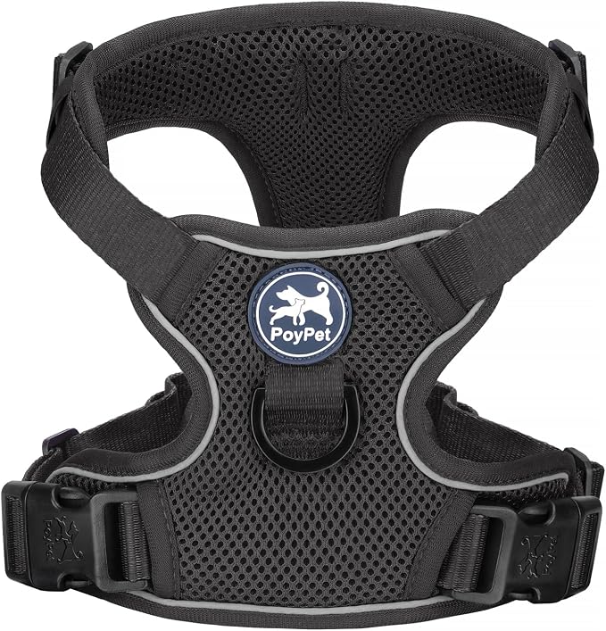 PoyPet Mesh Dog Harness, Reflective Breathable Puppy Vest for Small Dogs | Lightweight, Soft Air Mesh, Back D-ring, Adjustable, Comfortable, Double Padded, No Choke, for Daily Walking, S, Black