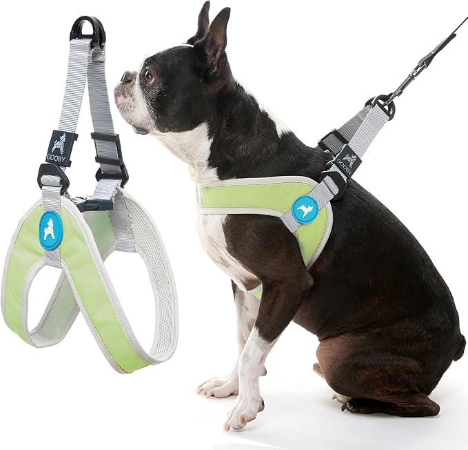 Gooby Simple Step-in III Dog Harness, Green, Large | Slide-to-fit chest strap; Breathable inner mesh; Scratch-resistant outer; Quick-release buckle; Durable POM leash ring