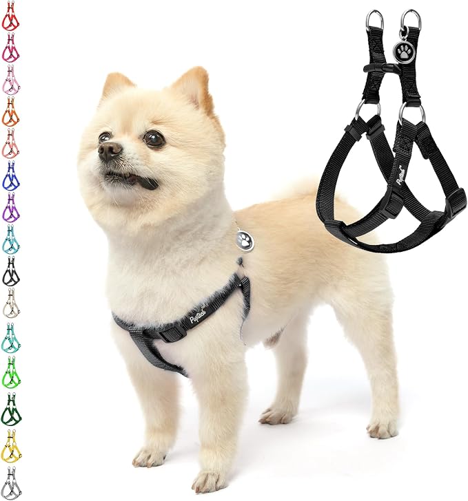PUPTECK No Pull Dog Harness Small Sized Step-in Adjustable Puppy Vest | Soft Webbing Basic Halter with ID Tag for Outdoor Walking