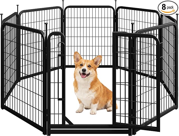 Yaheetech 32in 8-Panel Heavy Duty Dog Playpen Portable Fence Outdoor | Anti-Rust Sturdy Wire Frame, No-Tool Assembly, Foldable Storage, Anti-Slip Support Feet, Ideal for Puppy & Medium Dog Breeds