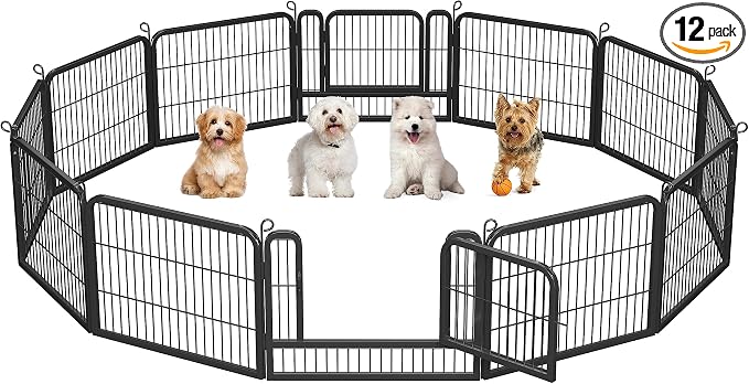 Yaheetech 24" H 12-Panel Extra Wide Dog Playpen w/Door for Indoor Outdoor | Heavy Duty Metal Frame, Secure Latch Gate, Tool-Free Assembly, Portable For Yard RV Camping, Ideal For Small &amp; Medium Pets