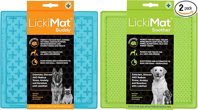 LickiMat 8"X8" Pack of 2 Classic Soother & Buddy Dog Slow Feeders Lick Mat Boredom Anxiety Reduction Perfect for Food Treats Yogurt Peanut Butter Fun Alternative to Slow Feed Dog - (Green & Turquoise)
