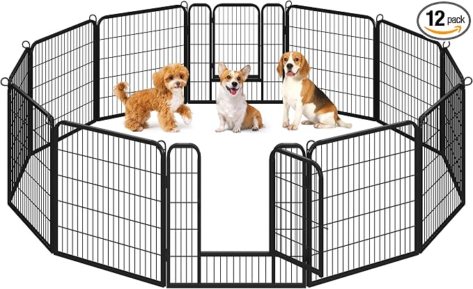 Yaheetech 32" H 12-Panel Extra Wide Dog Playpen w/Door for Indoor Outdoor | Heavy Duty Metal Frame, Secure Latch Gate, Tool-Free Assembly, Portable For Yard RV Camping, Ideal For Small &amp; Medium Pets