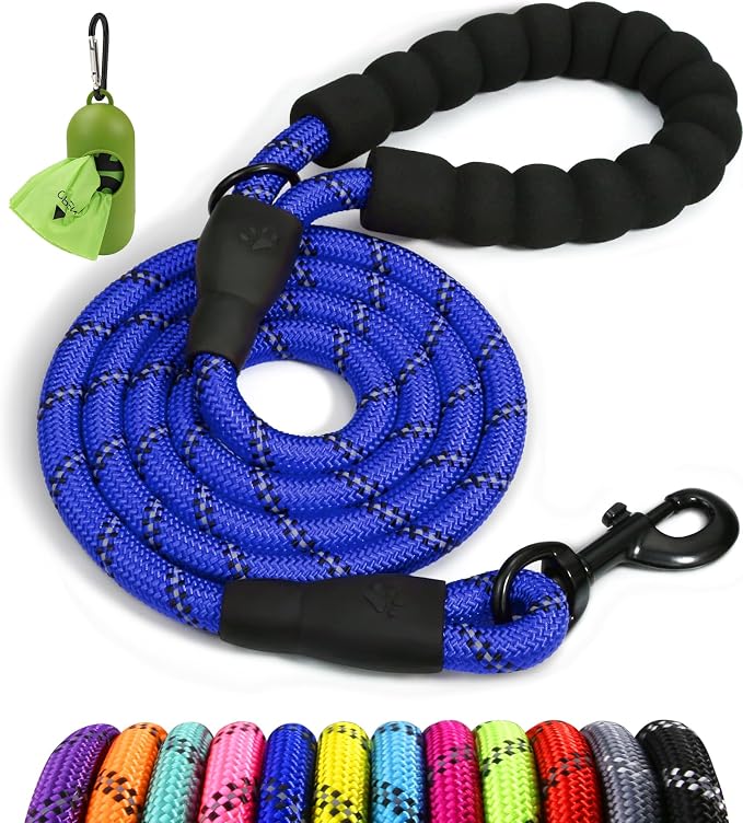 Taglory Rope Dog Leash for Medium Large Dogs, 6 FT Padded Handle, Navyblue | Climbing Rope for Strong Pullers, Reflective for Night Walks and Training, Comfortable Grip, Anti-tangle Swivel Clip 1/2 inch