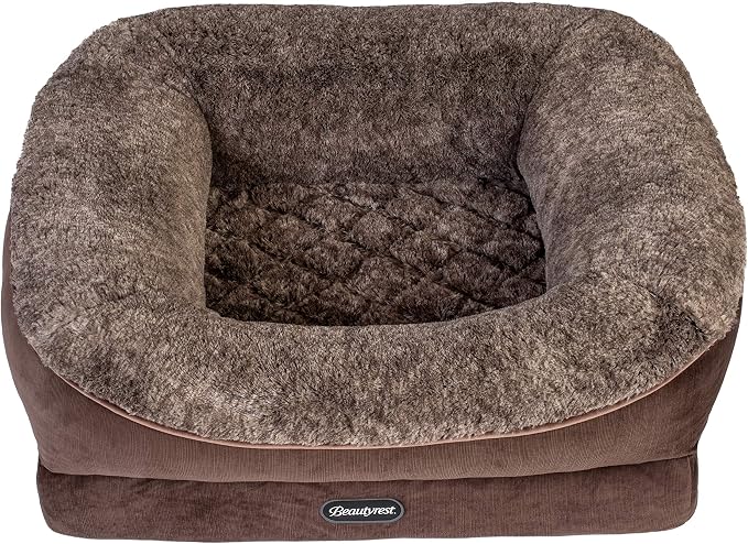 Beautyrest Ultra Plush Cuddler Dog Bed for Pets (Brown) Medium | Dog Bed for Medium and Large Dogs, Supportive Pet Bed with Bolsters, CertiPUR-US Certified, Washable Cover