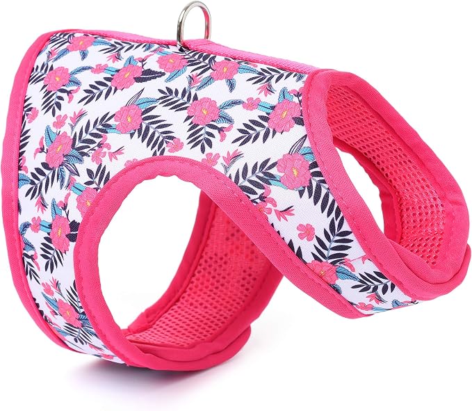 Mile High Life Dog Harness, Air Mesh Floral Vest Harness for 20 lbs Small Dogs & Cats, Easy Get on Adjustable Easy Closures Both Neck and Chest(Peony, S Chest 16"-18")