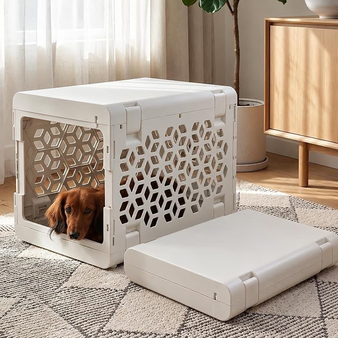 KindTail PAWD Collapsible Puppy and Dog Crate - Stylish Pet Kennel - Safe Indoor Kennel- Lightweight, Compact &amp; Portable for Travel - Small White