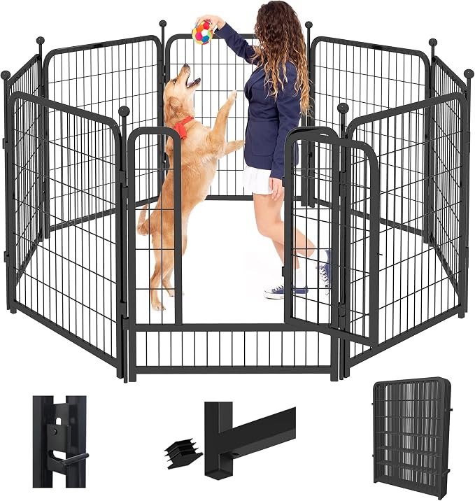 Jhsomdr Dog Playpen, 40 inch 8 Panels Dog Fence Outdoor Heavy Duty Dog Pen for Large/Medium/Small Dogs, Indoor Puppy Playpen with Door Portable Pet Fence for RV Camping, Yard
