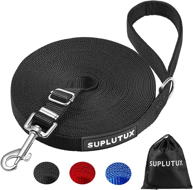 Long Dog Training Leash 16ft Adjustable Recall Leash with Pouch | 16ft Black Adjustable Leash - Great for recall and obedience training.