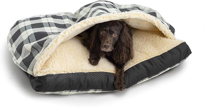Snoozer Rectangle Cozy Cave Dog Bed, Hooded Dog Bed, Barkley B Diamond (XL) | For large sized or multiple pets, Removable washable cover, Calming burrow dog bed with blanket, Great for Snugglers