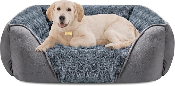 INVENHO Large Dog Bed for Large Medium Small Dogs, Rectangle Washable Orthopedic Dog Bed, Soft Calming Sleeping Puppy Bed Durable Pet Cuddler with Anti-Slip Bottom L(30"x24"x9")