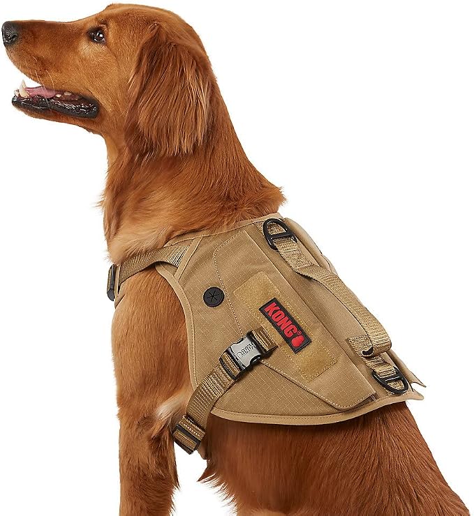KONG Ultra Durable Tactical Vest Dog Harness (Large, Tan)
