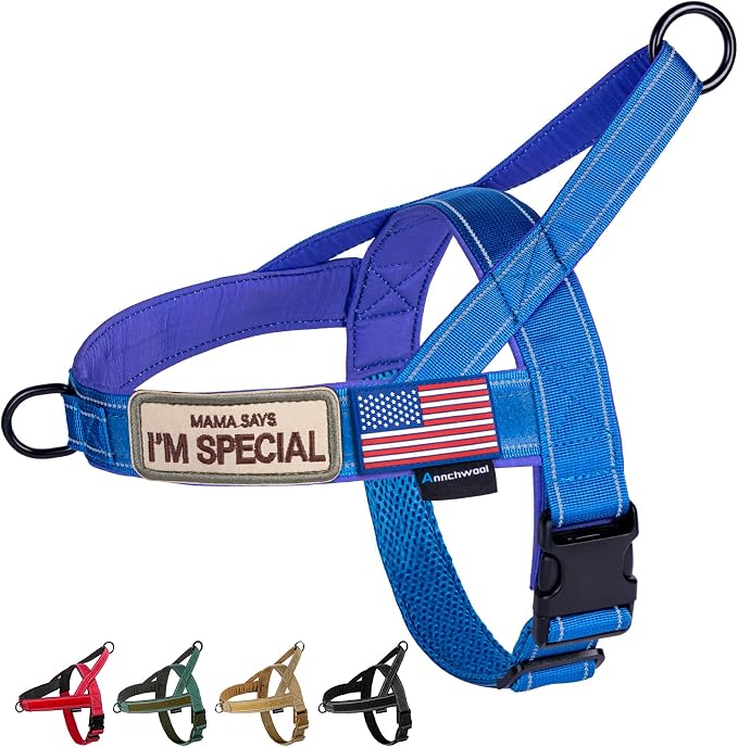 Annchwool No Pull Dog Harness with Soft Padded Handle &amp; Front Clip(Blue,L) | Reflective Strip,Escape Proof,Quick Fit to Adjust Dog Harness,Easy for Training Walking,for Small &amp; Medium and Large Dogs