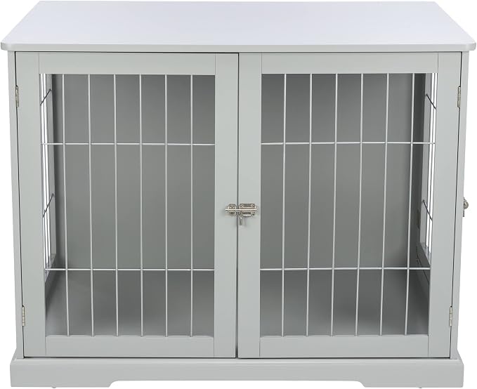 Trixie 38.7" Indoor Dog Crate, Wooden Crate Table for Dogs Up to 66 lb, Large Dog Kennel, Perfect in Any Room, Gray