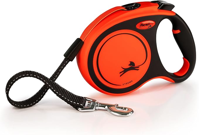 FLEXI® Xtreme Tape Retractable Dog Leash, Large, 16 ft - Orange/Black | German engineered, original flexi leash, durable quality for dogs up to 143 lbs, tangle-free, walking, reliable brake system