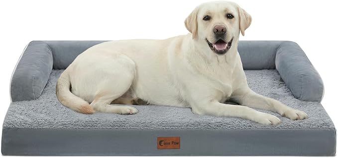 Casa Paw Orthopedic Washable Dog Bed for Extra Large Dogs, 45x35in, Grey | Orthopedic Foam Relieves Joint Pressure, Bolsters Supports Head And Neck, Washable Cover, Non-Slip Bottom