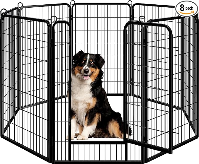 Yaheetech Dog Playpen 47in 8 Panels Pet Fence for Indoor Yard RV Camping | Easy Setup, Heavy Duty Rustproof Frame with Secure Latch Door, DIY Layouts,Foldable Storage, Ideal for Large Dog Breeds