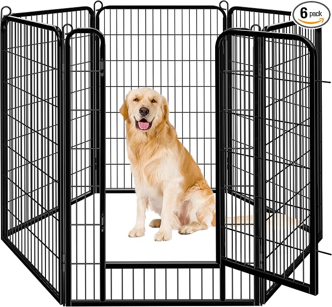 Yaheetech Dog Playpen 47in 6 Panels Pet Fence for Indoor Yard RV Camping | Easy Setup, Heavy Duty Rustproof Frame with Secure Latch Door, DIY Layouts,Foldable Storage, Ideal for Large Dog Breeds