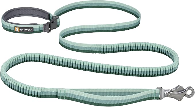 Ruffwear, Roamer Bungee Dog Leash, River Rock Green, 5.5'-7' | Swiveling Talon Clip, Padded Handle, Hands‑Free or Waist‑Worn Option, Shock-Absorbing Stretch, for Running, Biking or Hiking