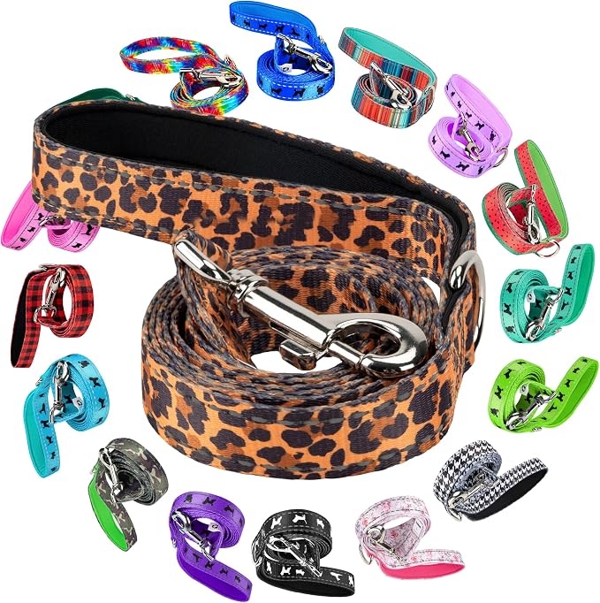 EcoBark Cheetah Dog Leash, Soft Reflective Comfort Leash, Padded Handle | Safe, Strong & Durable for Small, Medium or Large Dogs, Cheetah Pattern, Recycled Eco Friendly Material, Walking & Training