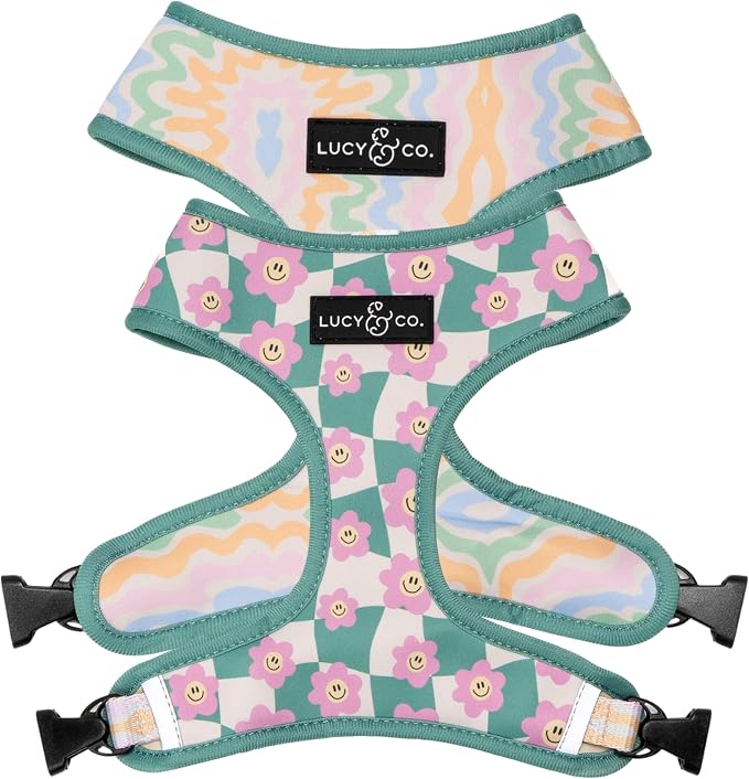 Lucy & Co. Reversible Dog Harness - Water-Repellent Neoprene, Dual-Print Design, Easy Swap Style, Adjustable Comfort Fit - Just Chill Reversible Harness - Medium