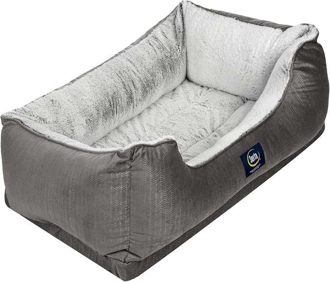 Serta Orthopedic Cuddler Dog Bed for Pets, Slate Gray (X-Large) | 44x30x10 Inch, Dog Bed for Large Dogs, Supportive Pet Bed with Bolsters, CertiPUR-US Certified, Non-Slip, Washable Cover
