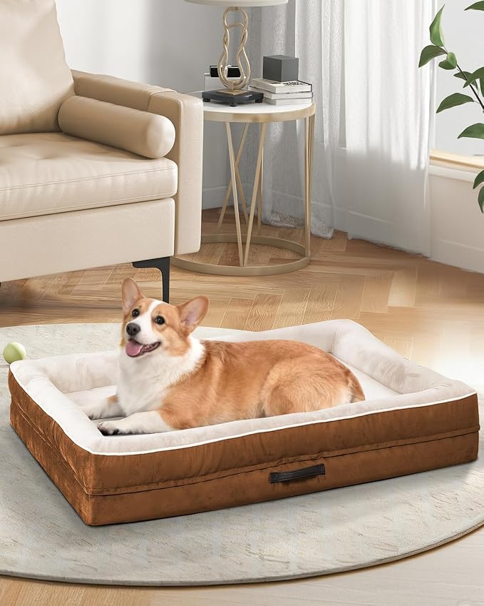 Upvilla Orthopedic Dog Bed, Four-Sided Cushioned Egg-Shaped Foam Dog Sofa, Waterproof Removable Cover, Pet Sofa Bed with Non-Slip Base, Large Pet Bed,Brown