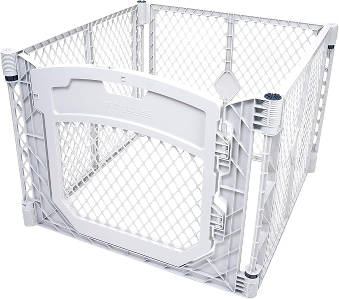 MyPet North States Petyard Plus: 3 Ft. Wide Folding Dog Playpen Indoor or Outdoor. 4-Panel Freestanding Play Pen Dog Gate Made in USA. 26" Tall, Light Gray