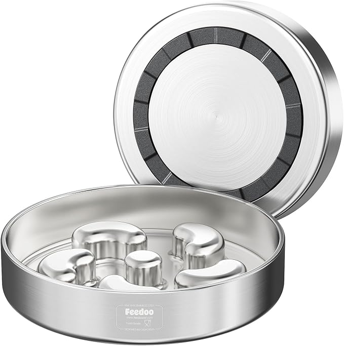 Feedoo Slow Feeder Dog Bowl-2Cups for Medium Breeds, Double Wall Food-Grade Stainless Steel, Heavy Duty with Non-Slip Rubber Base, Puzzle Maze Bowl to Slow Down Eating